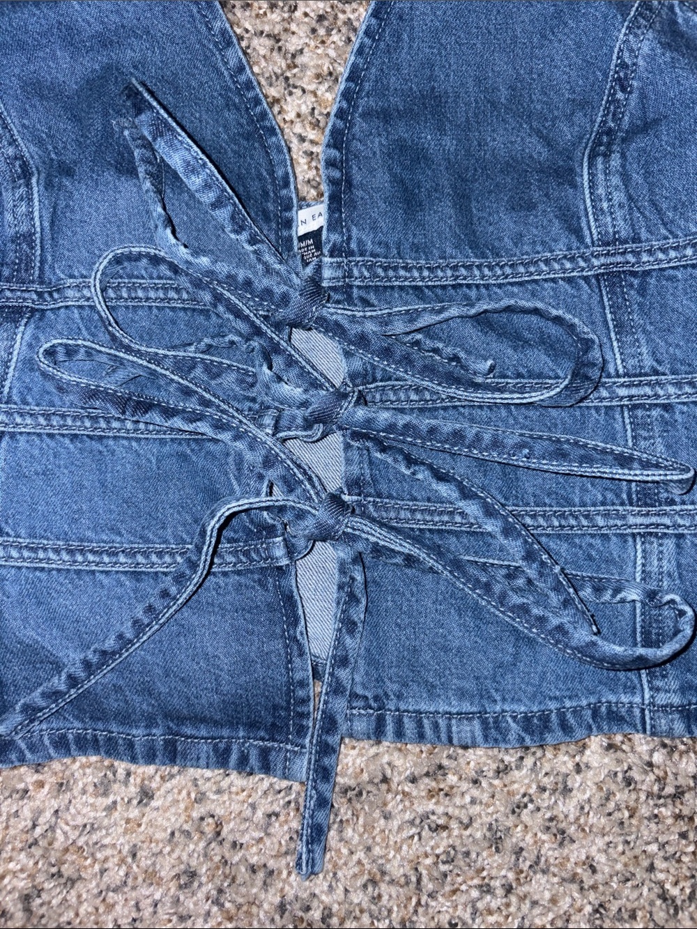 American Eagle Outfitters Denim Halter Lace-Up Crop Top - Blue - Picture 4 of 6